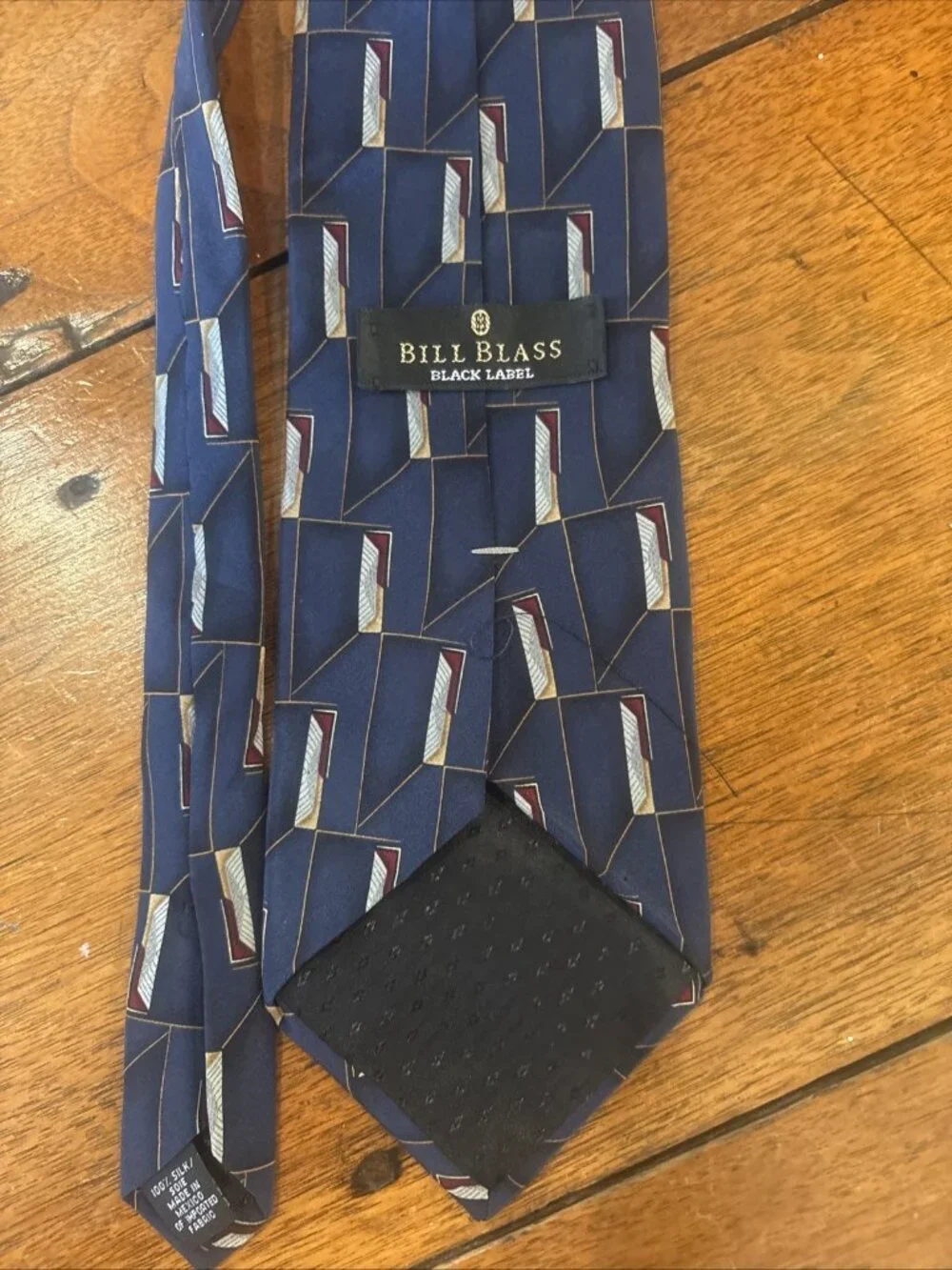 Vintage 100% Silk Bill Blass Black Label Necktie- Geometric Tie 1980 Office Retr